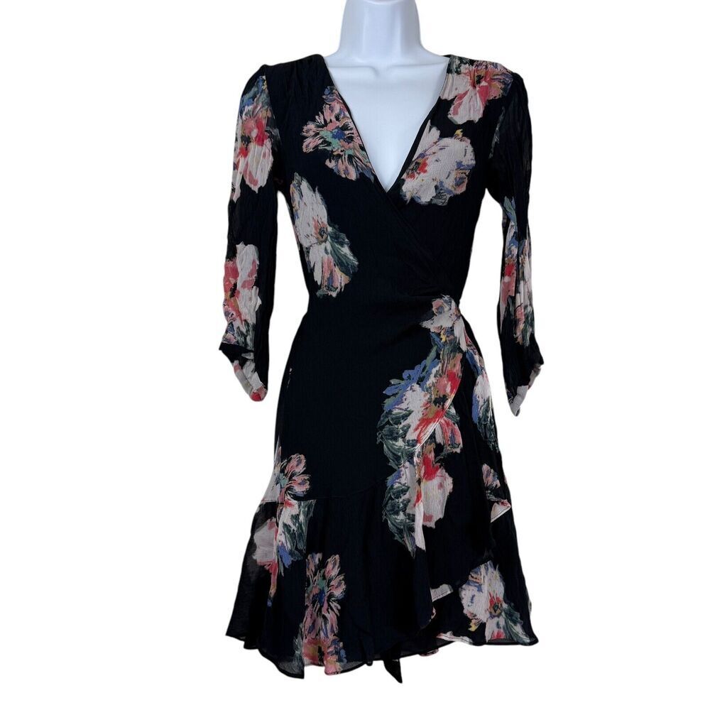All Saints Dress Women Small Blue Dark Floral Romantic Flirtatious Ruffle Boho - Picture 2 of 12